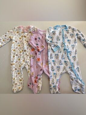 Baby Footed Pajamas Trio - Lilac, White & Blue